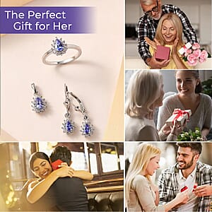 Tanzanite Jewelry Set, Sunburst Jewelry Set, White Zircon Accent Jewelry Set, Sunburst Earrings, Sunburst Ring and Sunburst Pendant, Platinum Over Sterling Silver Jewelry Set 2.00 ctw