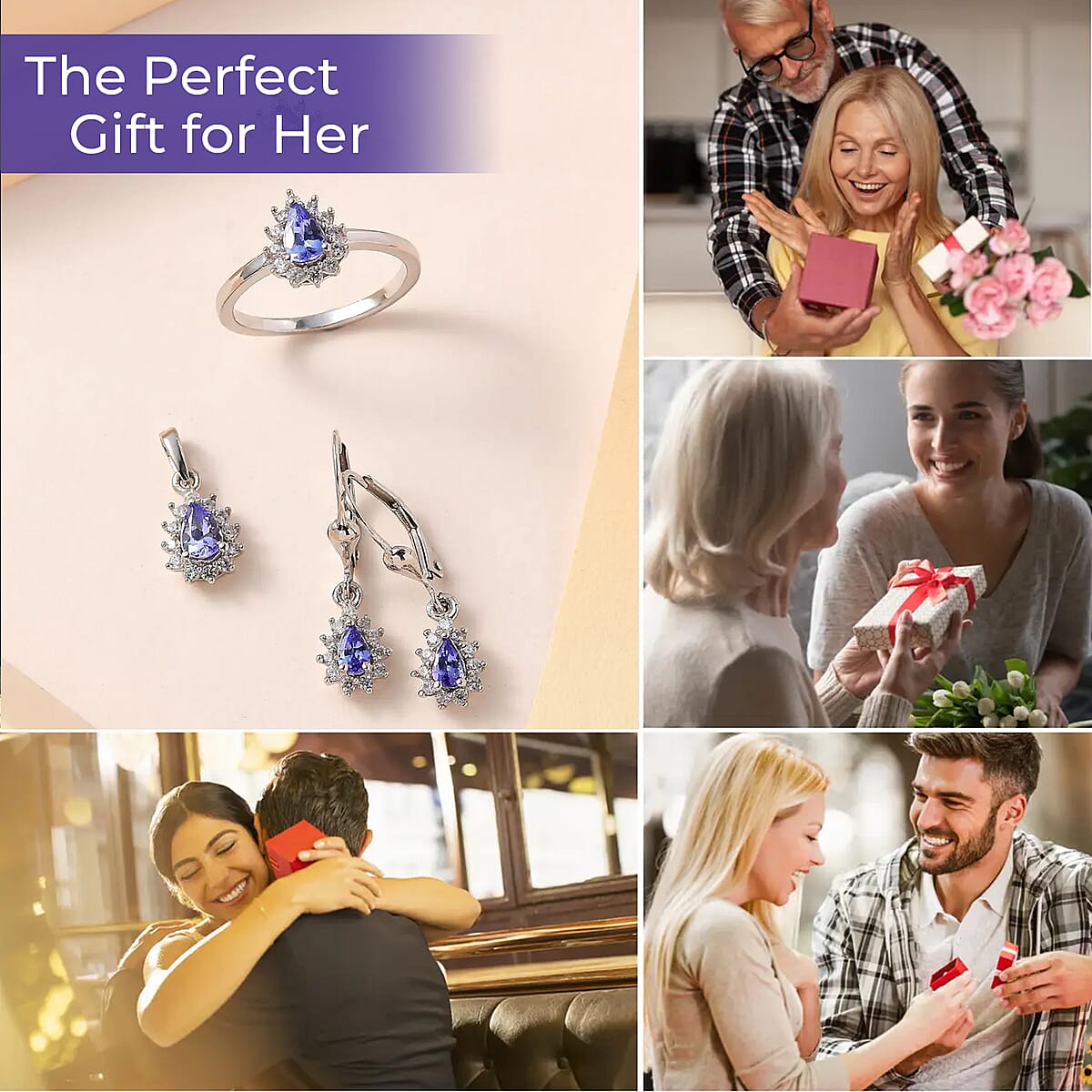 Tanzanite Jewelry Set, Sunburst Jewelry Set, White Zircon Accent Jewelry Set, Sunburst Earrings, Sunburst Ring and Sunburst Pendant, Platinum Over Sterling Silver Jewelry Set 2.00 ctw image number 3