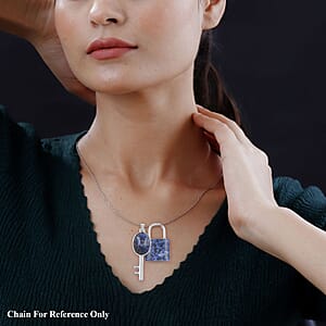 Dark Blue Sodalite Set of 2 Lock and Key Pendant in Silvertone 26.45 ctw