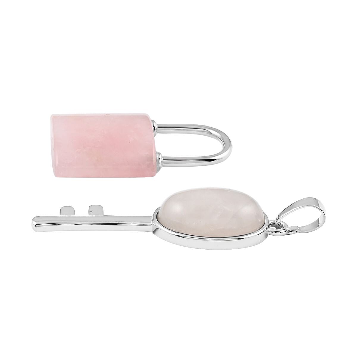 Galilea Rose Quartz Set of 2 Lock and Key Pendant in Silvertone 26.40 ctw image number 3