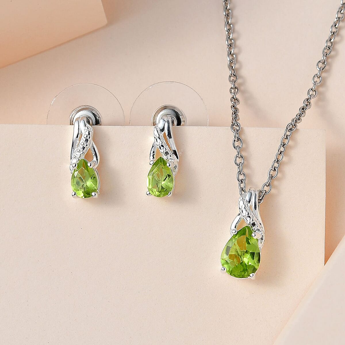 Thai Black Spinel Earrings and Pendant Necklace 20 Inches in Sterling Silver and Stainless Steel 1.60 ctw image number 1