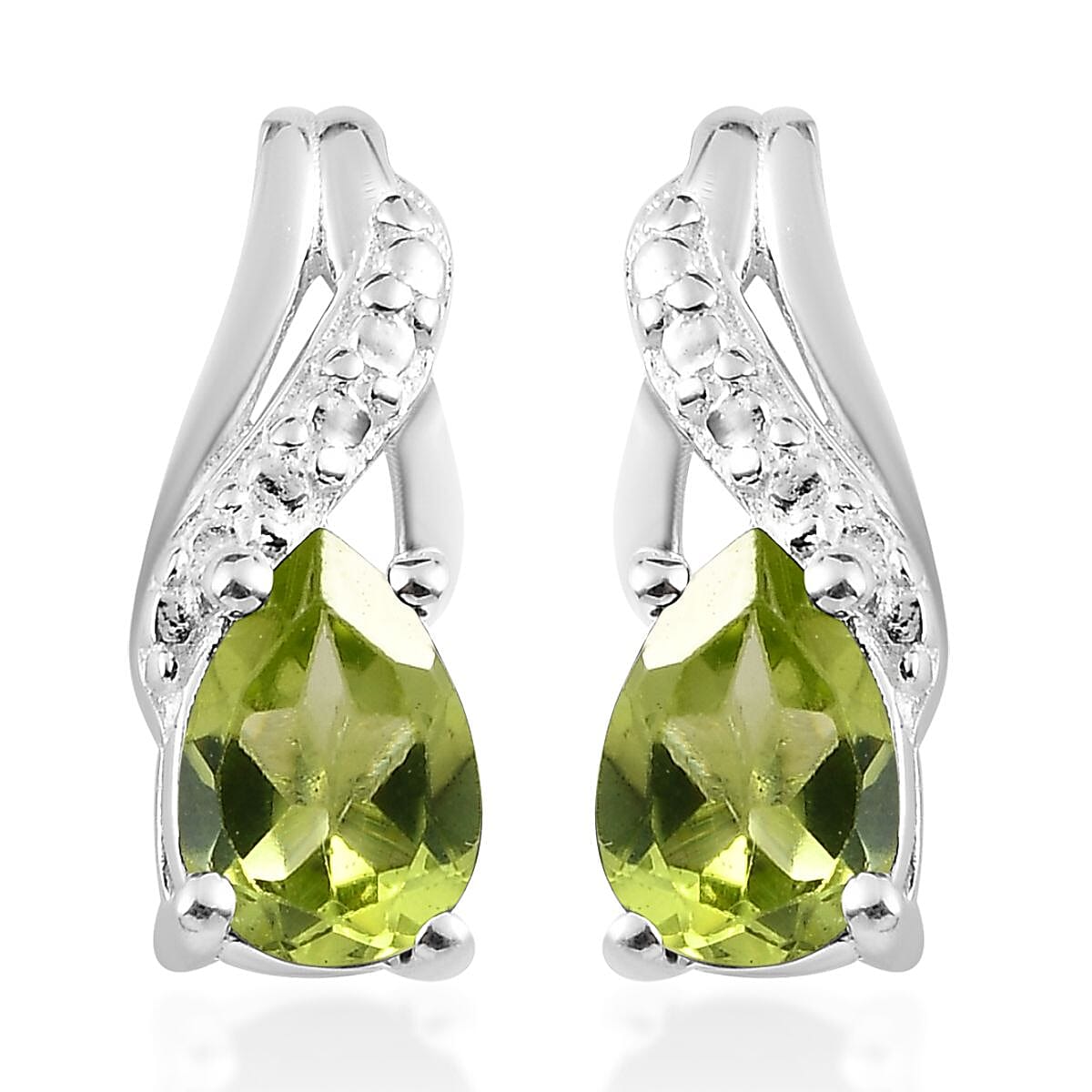 Peridot Earrings and Pendant in Sterling Silver with Stainless Steel Necklace 20 Inches 1.65 ctw