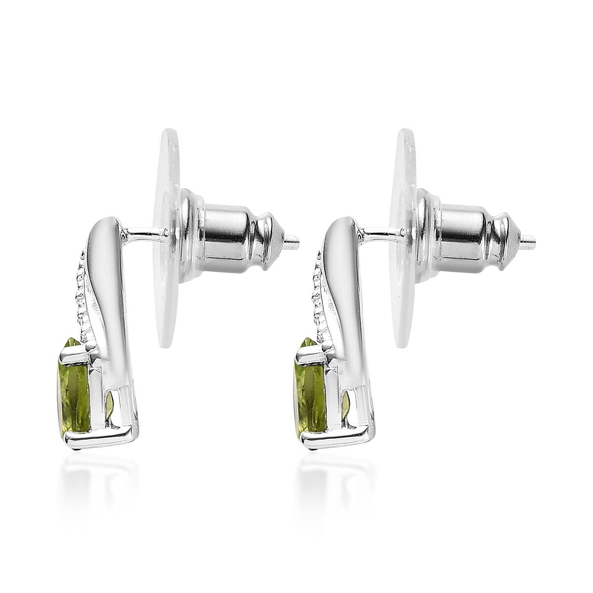 Peridot Earrings and Pendant in Sterling Silver with Stainless Steel Necklace 20 Inches 1.65 ctw