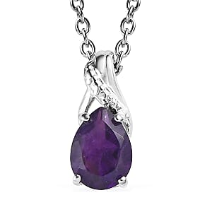 Amethyst Earrings and Pendant in Sterling Silver with Stainless Steel Necklace 20 Inches 1.40 ctw