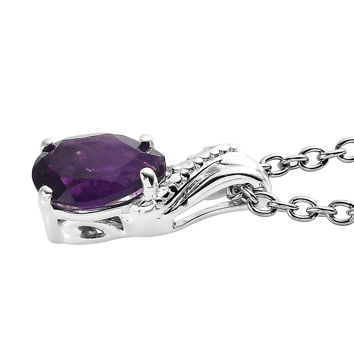 Amethyst Earrings and Pendant in Sterling Silver with Stainless Steel Necklace 20 Inches 1.40 ctw image number 4