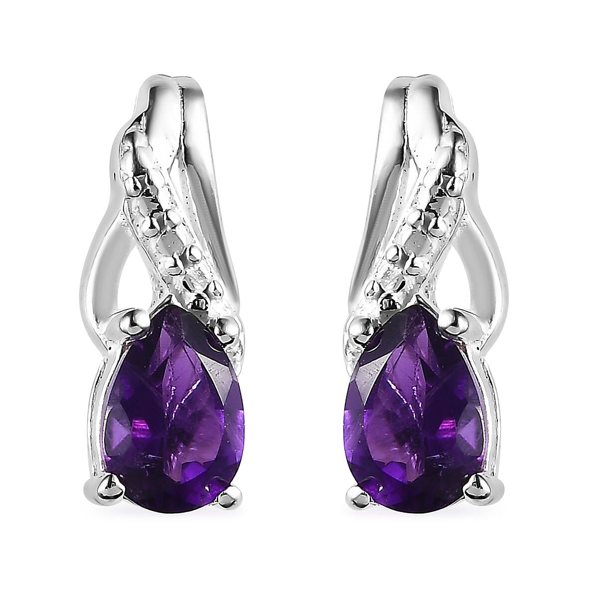 Amethyst Earrings and Pendant in Sterling Silver with Stainless Steel Necklace 20 Inches 1.40 ctw image number 6
