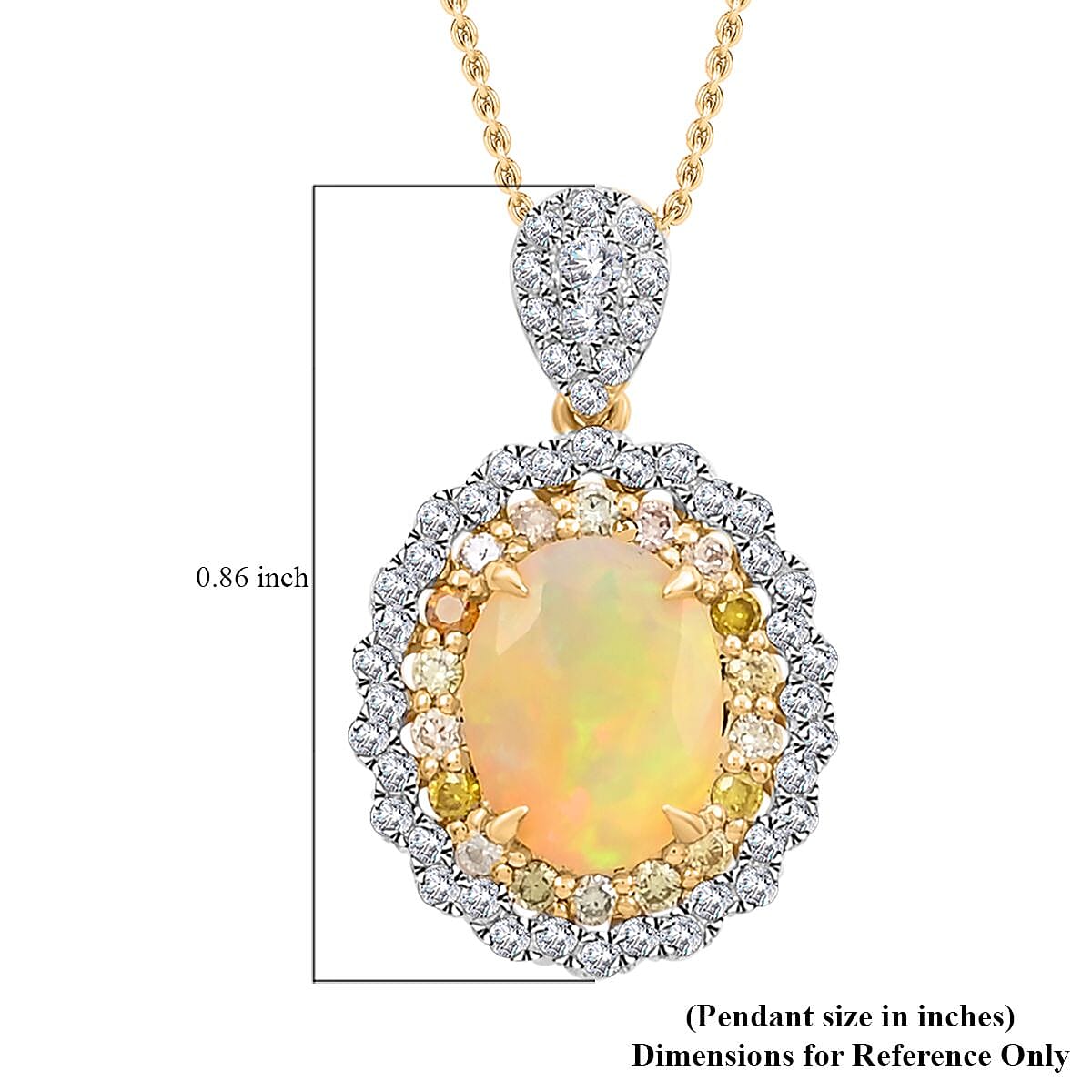 14K Yellow Gold Ethiopian Welo Opal and I2 Multi Diamond Pendant Necklace 18 Inches 1.50 ctw image number 6