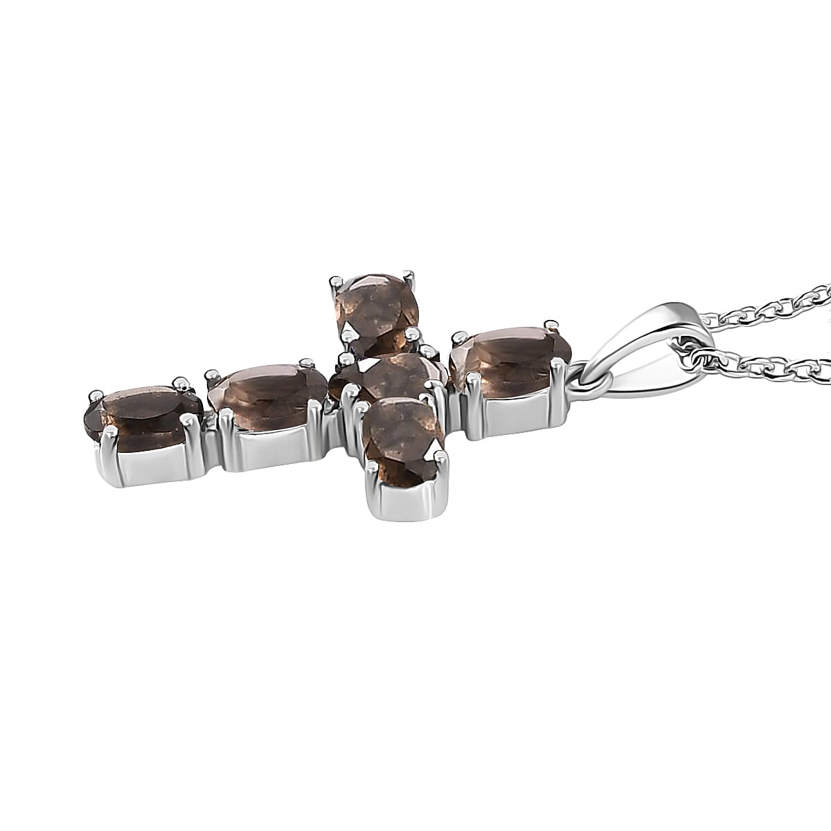 Brazilian Smoky Quartz Stud Earrings and Cross Pendant Necklace (20 Inches) in Stainless Steel 3.75 ctw , Tarnish-Free, Waterproof, Sweat Proof Jewelry