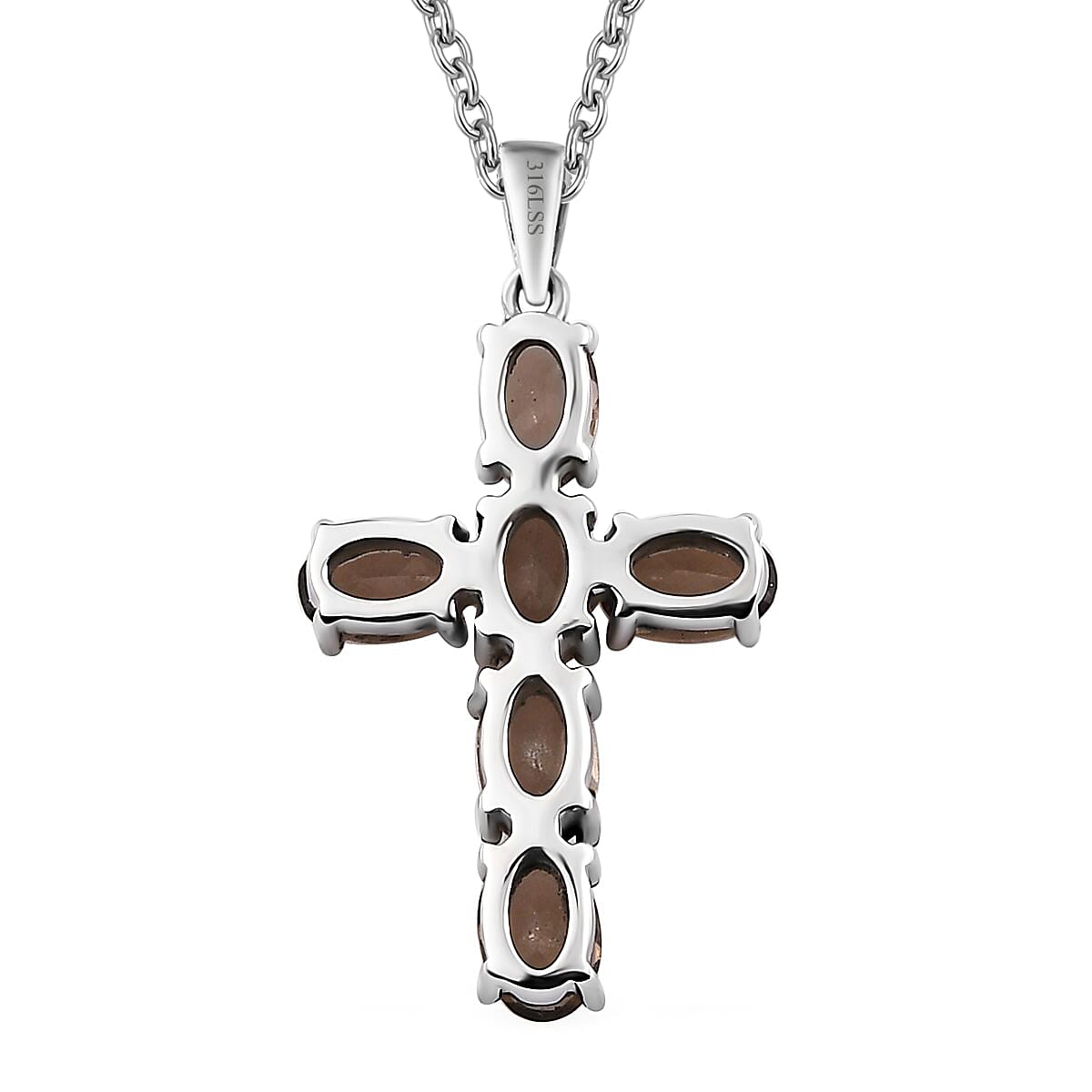 Brazilian Smoky Quartz Stud Earrings and Cross Pendant Necklace (20 Inches) in Stainless Steel 3.75 ctw , Tarnish-Free, Waterproof, Sweat Proof Jewelry