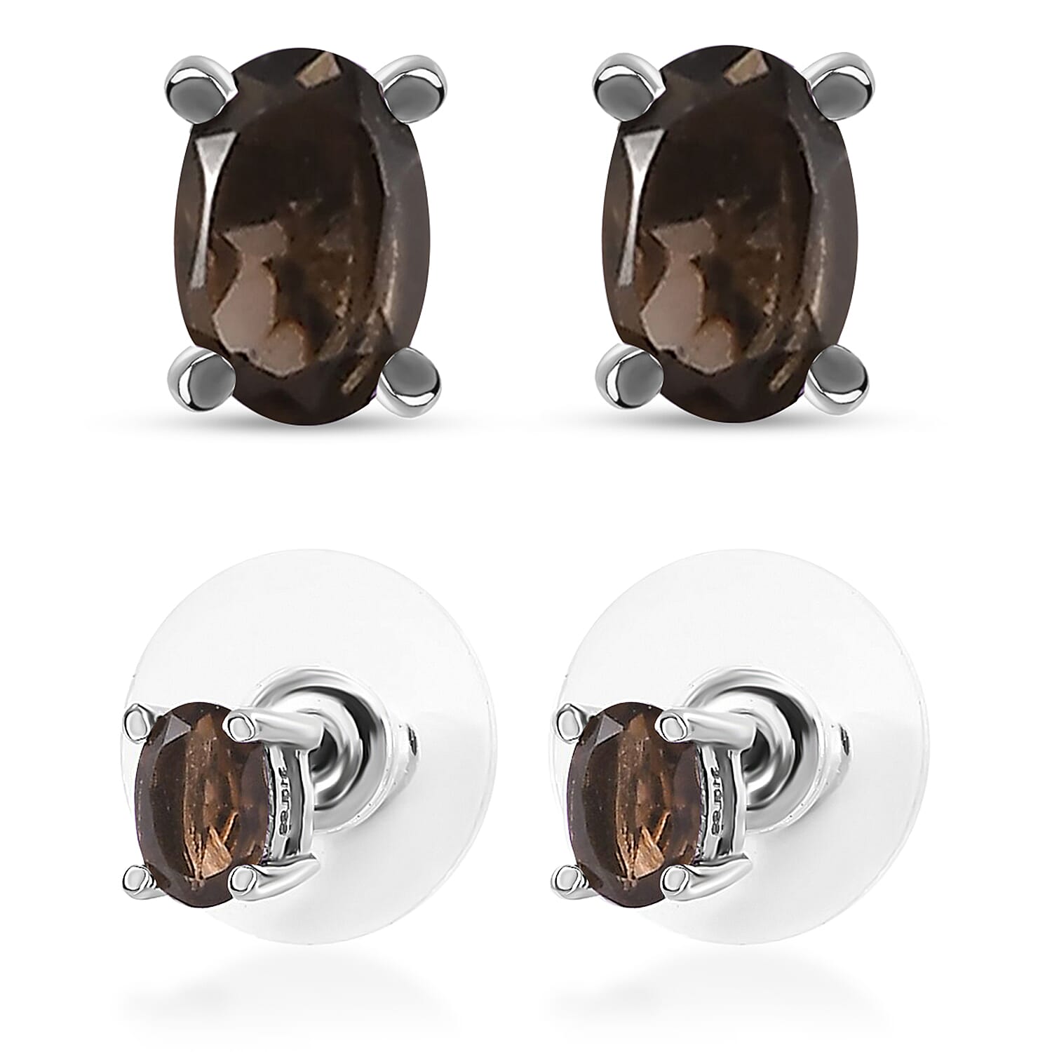 Brazilian Smoky Quartz Stud Earrings and Cross Pendant Necklace (20 Inches) in Stainless Steel 3.75 ctw , Tarnish-Free, Waterproof, Sweat Proof Jewelry