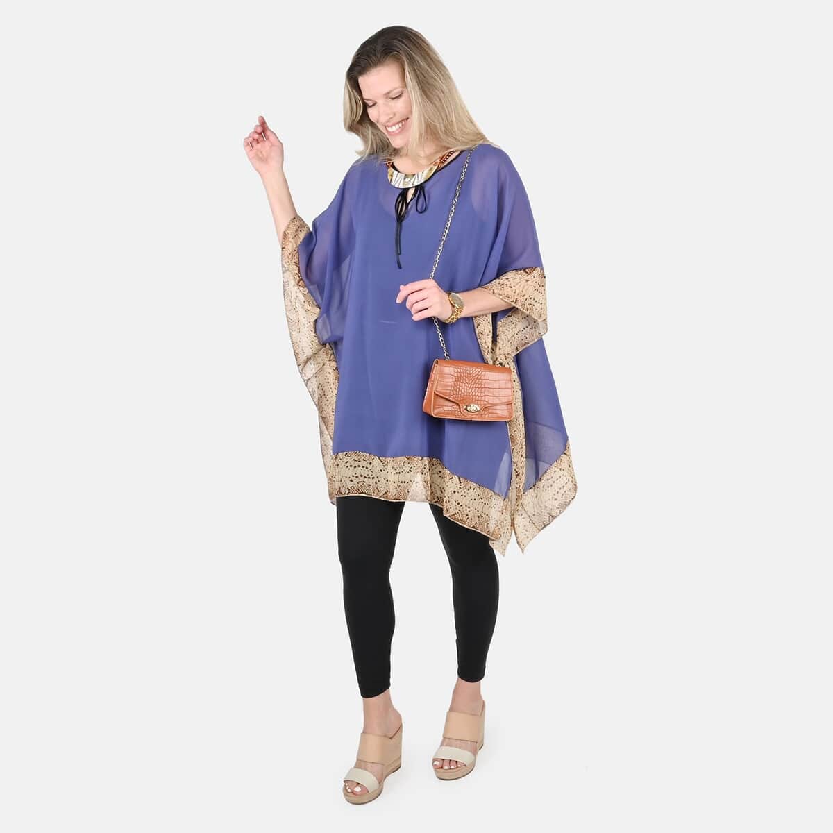 Shop the Look (Blue Kaftan Blouse, Brown Handbag, Necklace, Watch Combo) image number 0