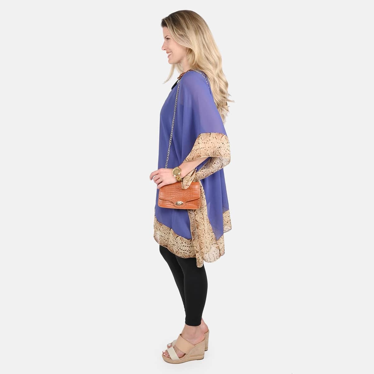 Shop the Look (Blue Kaftan Blouse, Brown Handbag, Necklace, Watch Combo) image number 1