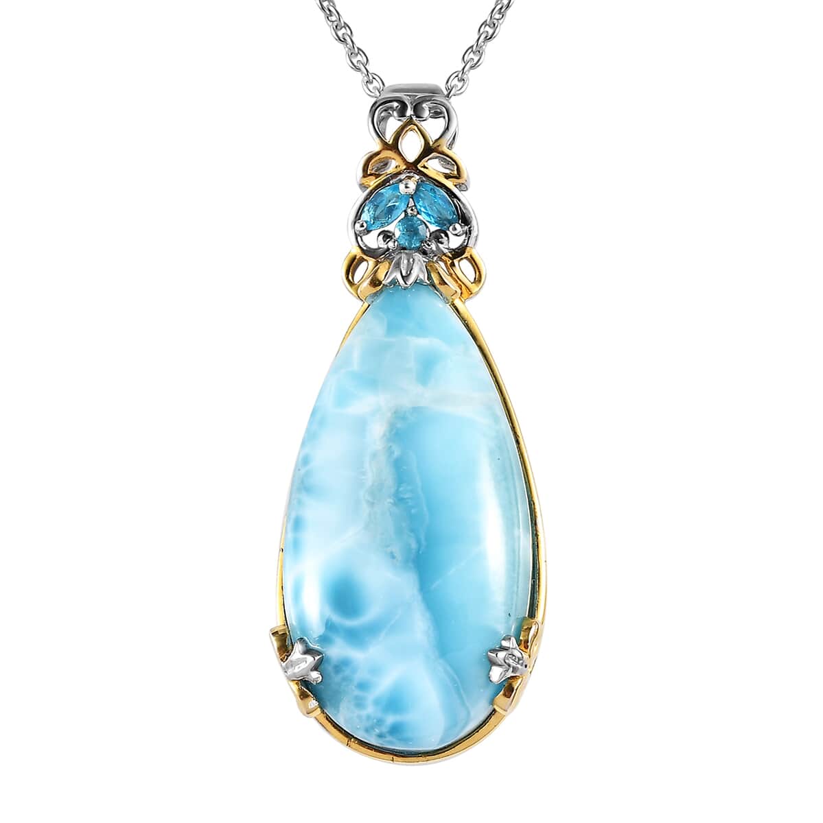 TLV Larimar, Malgache Neon Apatite Pendant Necklace (20 Inches) in Vermeil YG and Platinum Over Sterling Silver 20.35 ctw image number 0