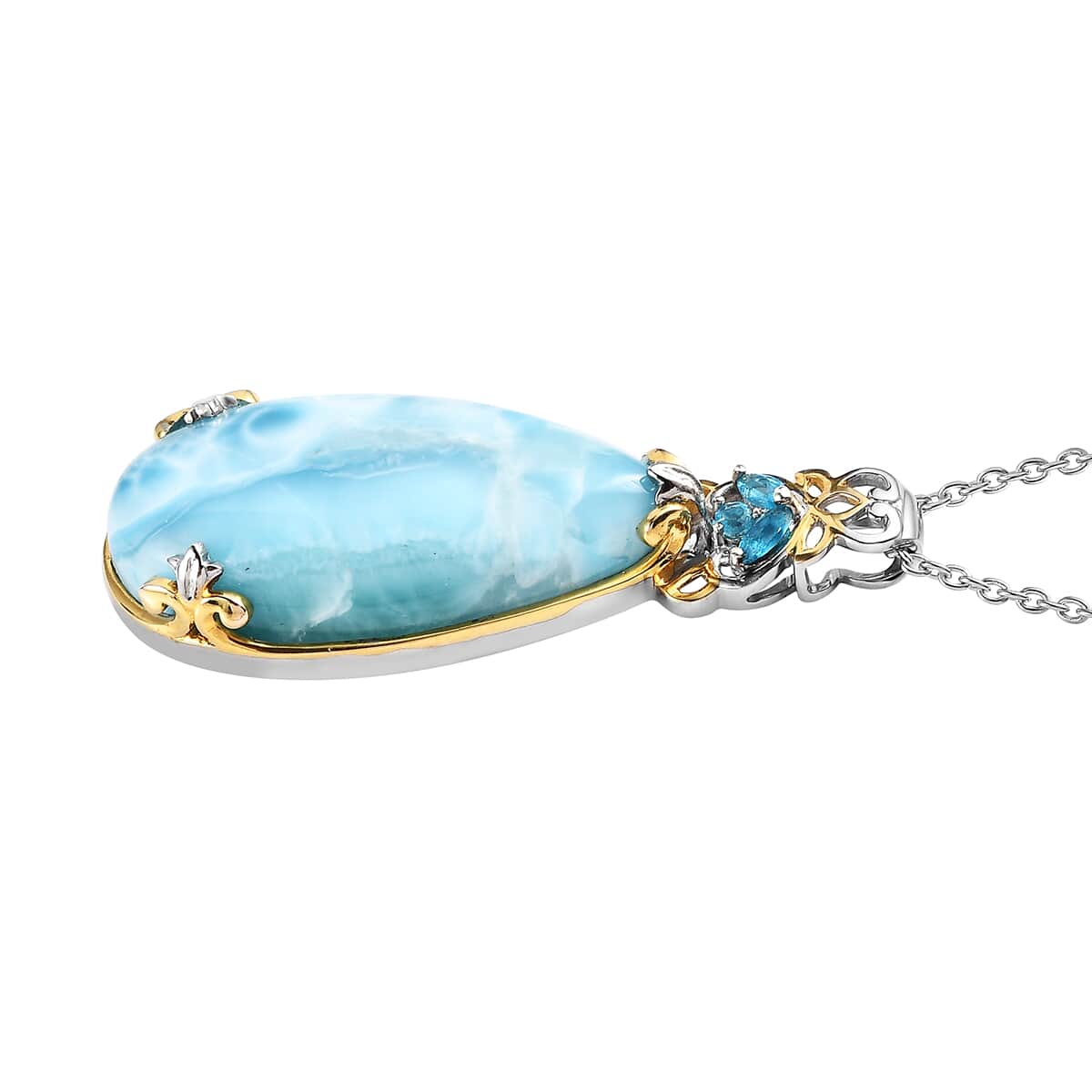 TLV Larimar, Malgache Neon Apatite Pendant Necklace (20 Inches) in Vermeil YG and Platinum Over Sterling Silver 20.35 ctw image number 3