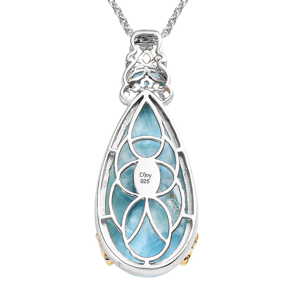 Larimar and Malgache Neon Apatite Pendant Necklace 20 Inches in Vermeil Yellow Gold and Platinum Over Sterling Silver 27.50 ctw