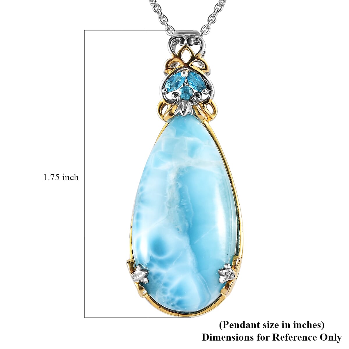 Larimar and Malgache Neon Apatite Pendant Necklace 20 Inches in Vermeil Yellow Gold and Platinum Over Sterling Silver 27.50 ctw