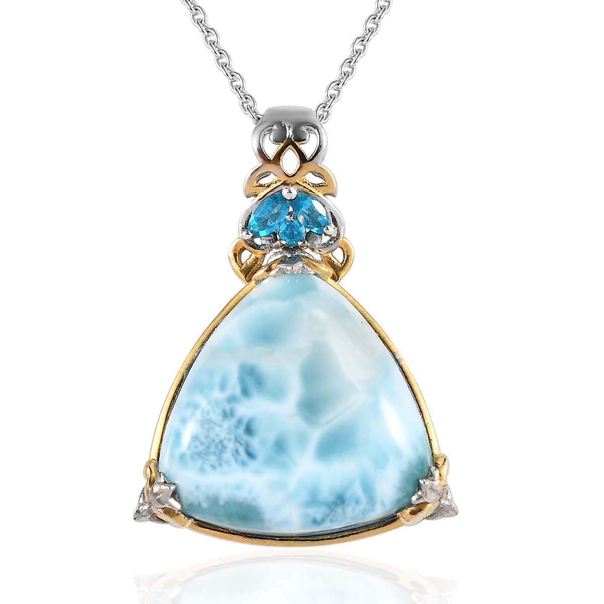 Larimar and Malgache Neon Apatite Pendant Necklace 20 Inches in Vermeil Yellow Gold and Platinum Over Sterling Silver 25.00 ctw image number 0