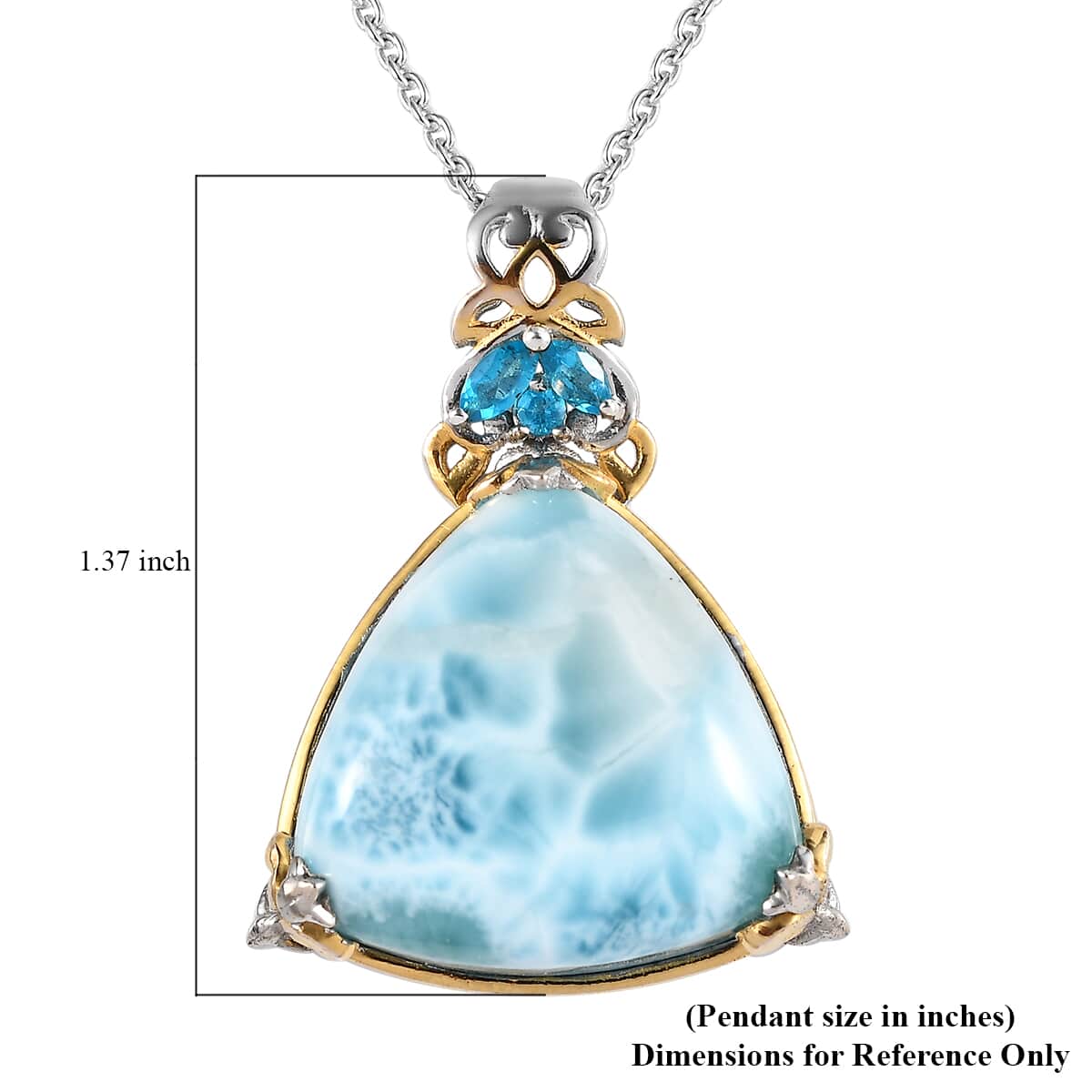 Larimar and Malgache Neon Apatite Pendant Necklace 20 Inches in Vermeil Yellow Gold and Platinum Over Sterling Silver 25.00 ctw image number 6