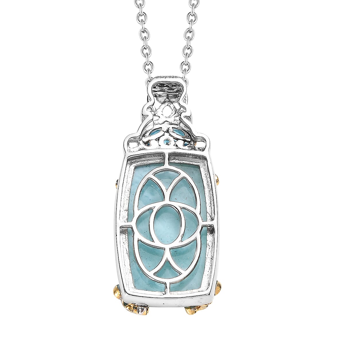 Larimar and Malgache Neon Apatite Pendant Necklace 20 Inches in Vermeil Yellow Gold and Platinum Over Sterling Silver 16.35 ctw image number 4