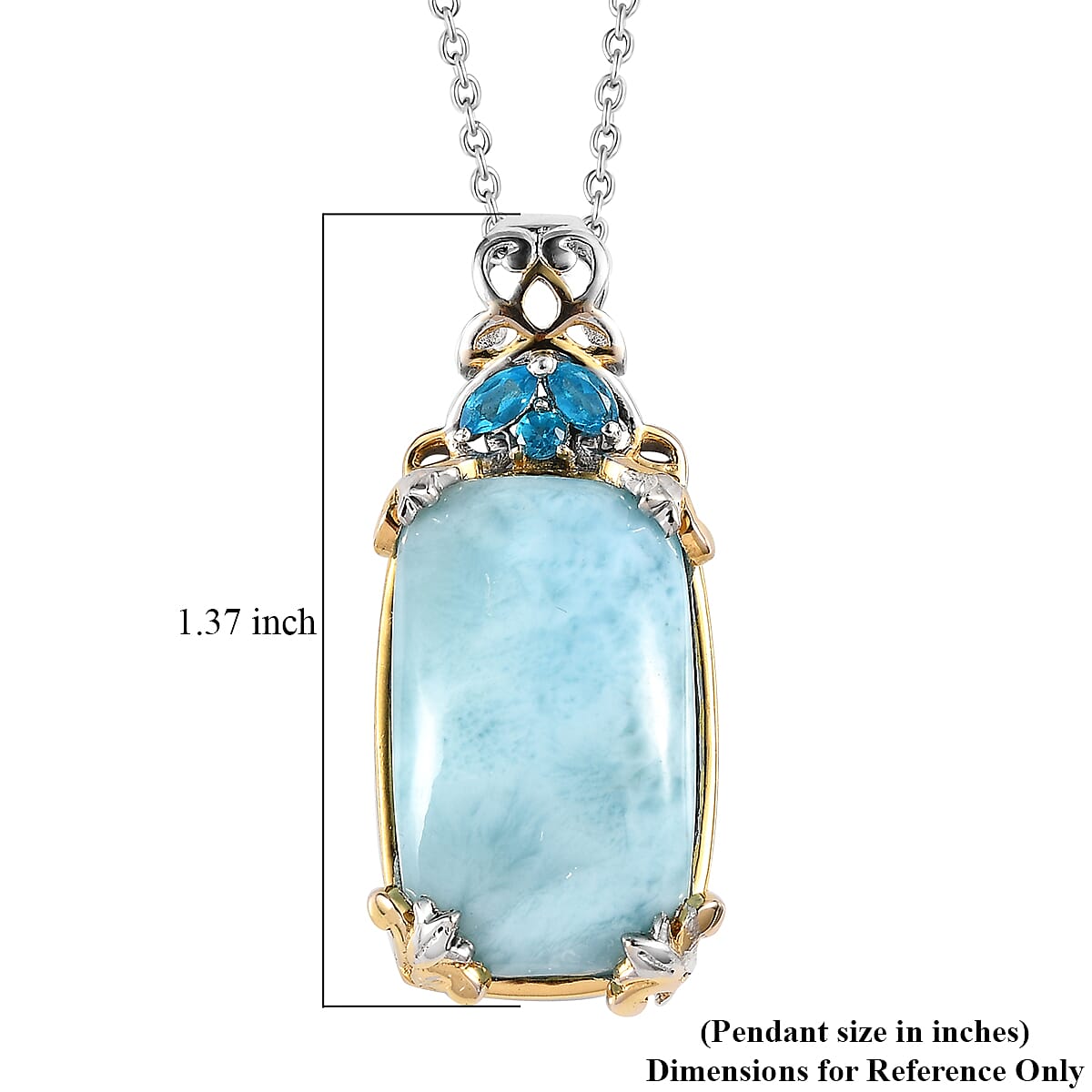 Larimar and Malgache Neon Apatite Pendant Necklace 20 Inches in Vermeil Yellow Gold and Platinum Over Sterling Silver 16.35 ctw image number 6