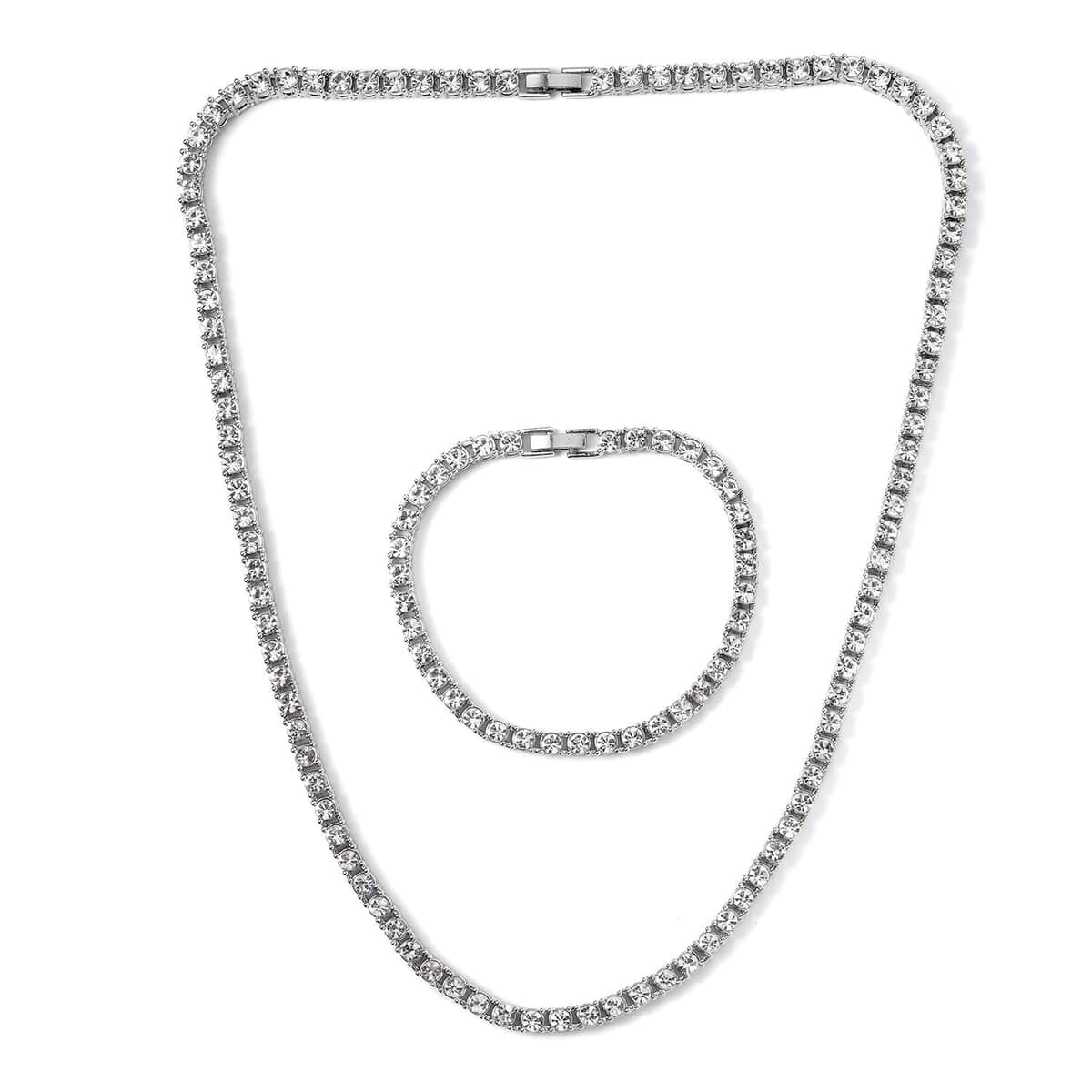 Austrian Crystal Tennis Necklace 20 Inches and Bracelet (6.50In) in Silvertone image number 0