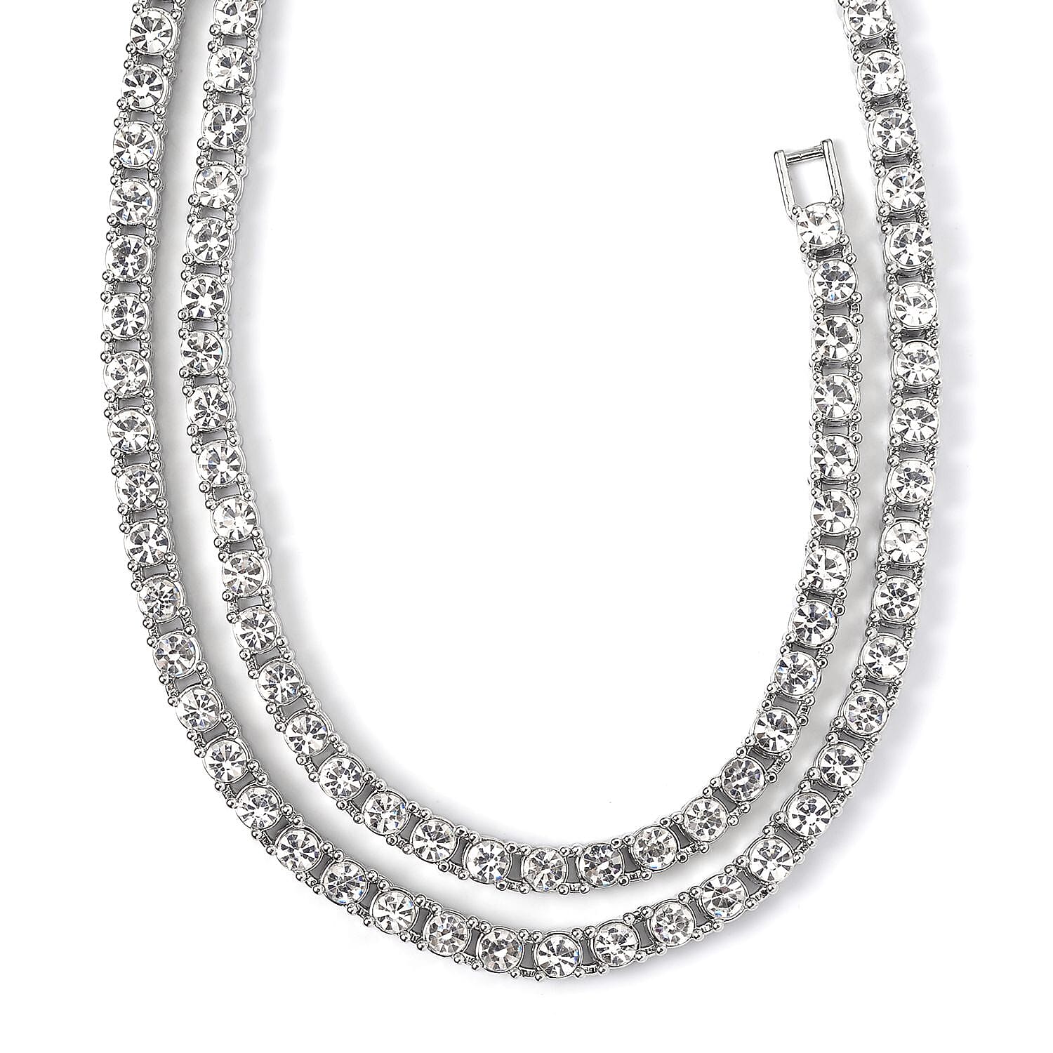 Austrian Crystal Tennis Necklace 20 Inches and Bracelet (6.50In) in Silvertone