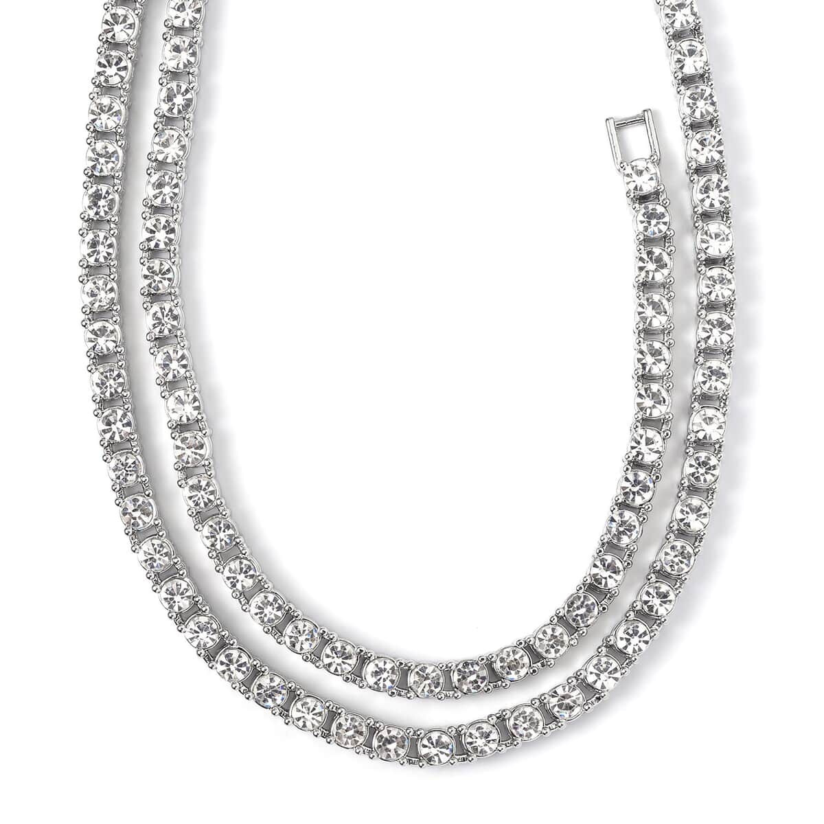 Austrian Crystal Tennis Necklace 20 Inches and Bracelet (6.50In) in Silvertone image number 2