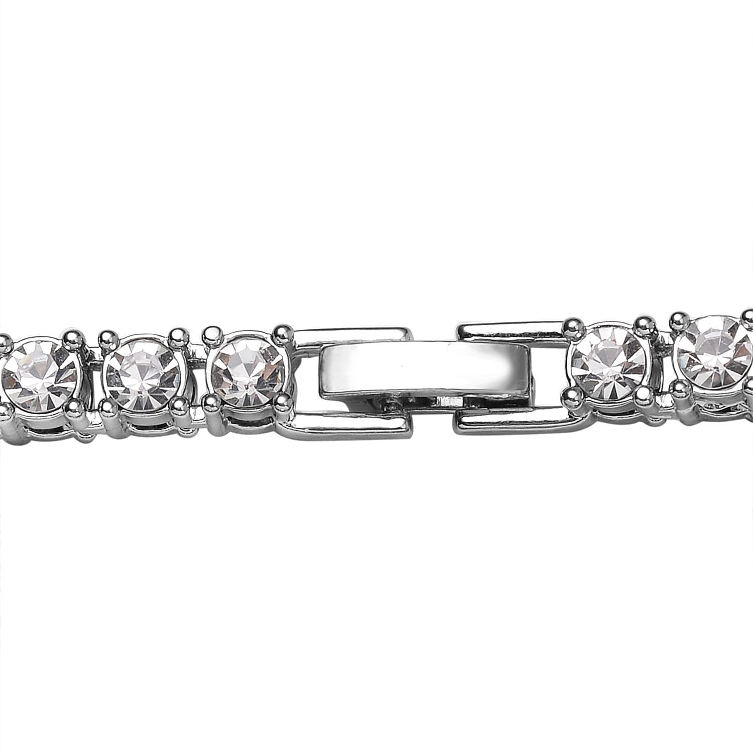 Austrian Crystal Tennis Necklace 20 Inches and Bracelet (6.50In) in Silvertone