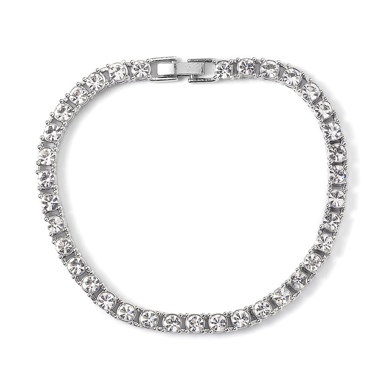Austrian Crystal Tennis Necklace 20 Inches and Bracelet (6.50In) in Silvertone