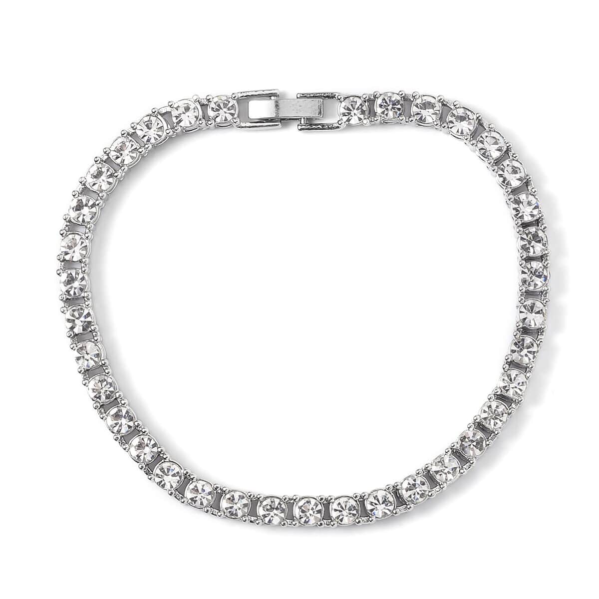 Austrian Crystal Tennis Necklace 20 Inches and Bracelet (6.50In) in Silvertone image number 5