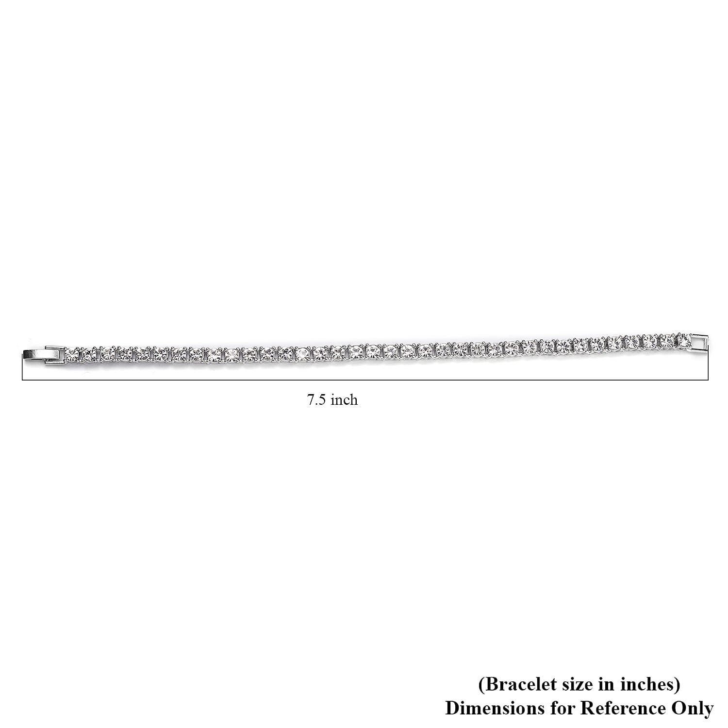 Austrian Crystal Tennis Necklace 20 Inches and Bracelet (6.50In) in Silvertone