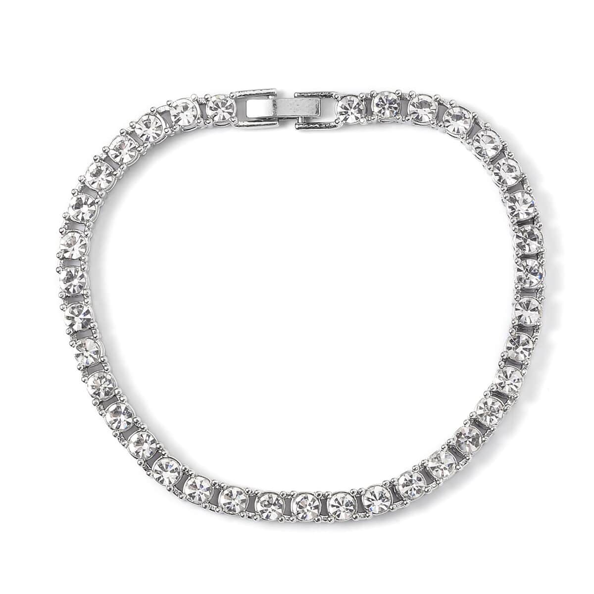 Austrian Crystal Tennis Necklace 20 Inches and Bracelet (7.25In) in Silvertone image number 5