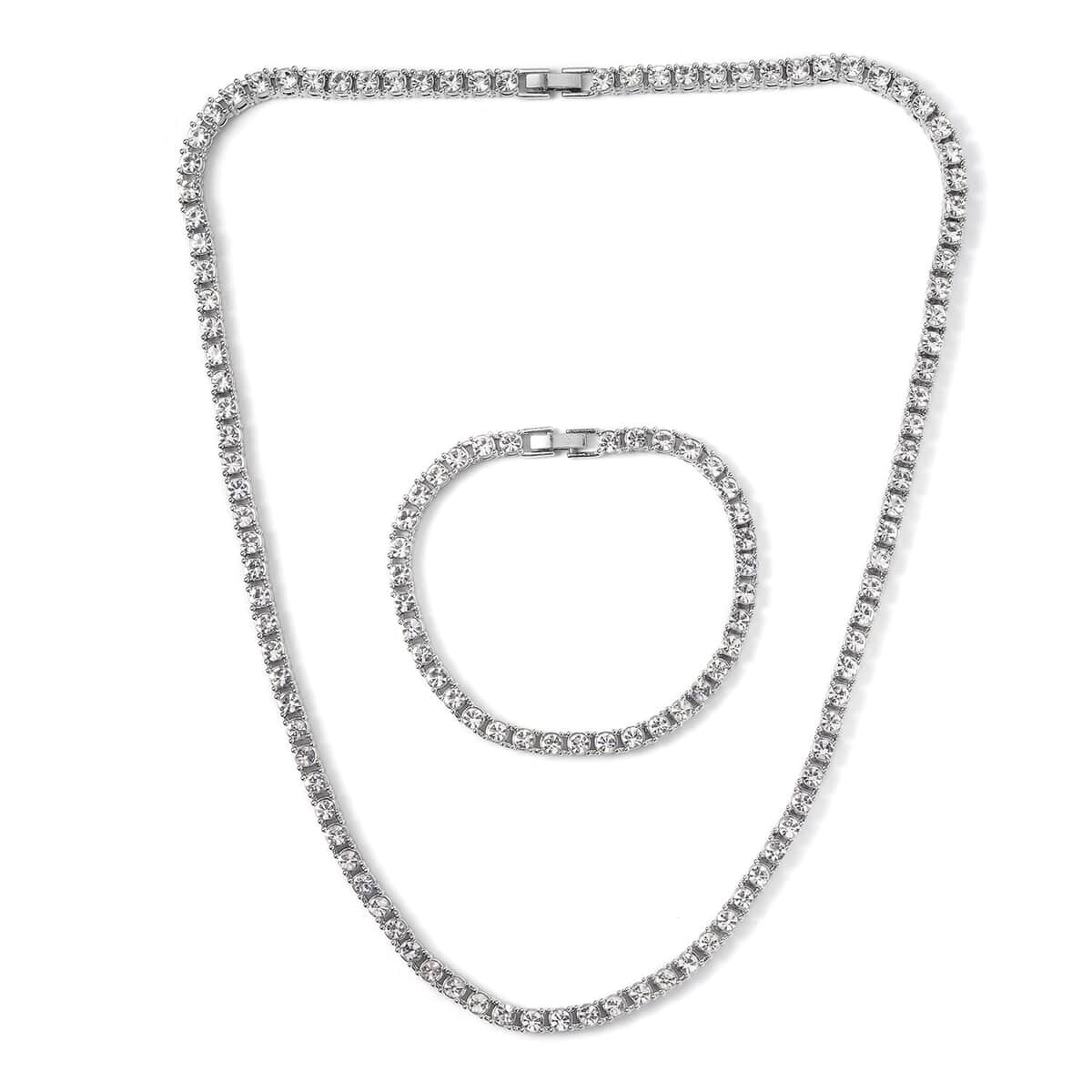 Austrian Crystal Tennis Necklace 20 Inches and Bracelet (8.0In) in Silvertone image number 0