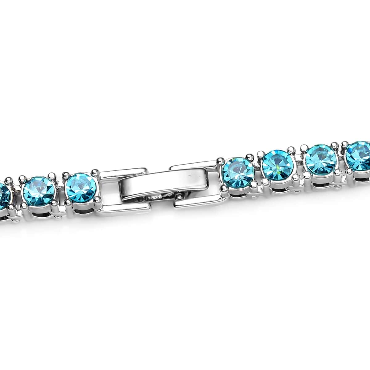 Sky Blue Austrian Crystal Tennis Necklace 20 Inches and Bracelet (6.50In) in Silvertone image number 3