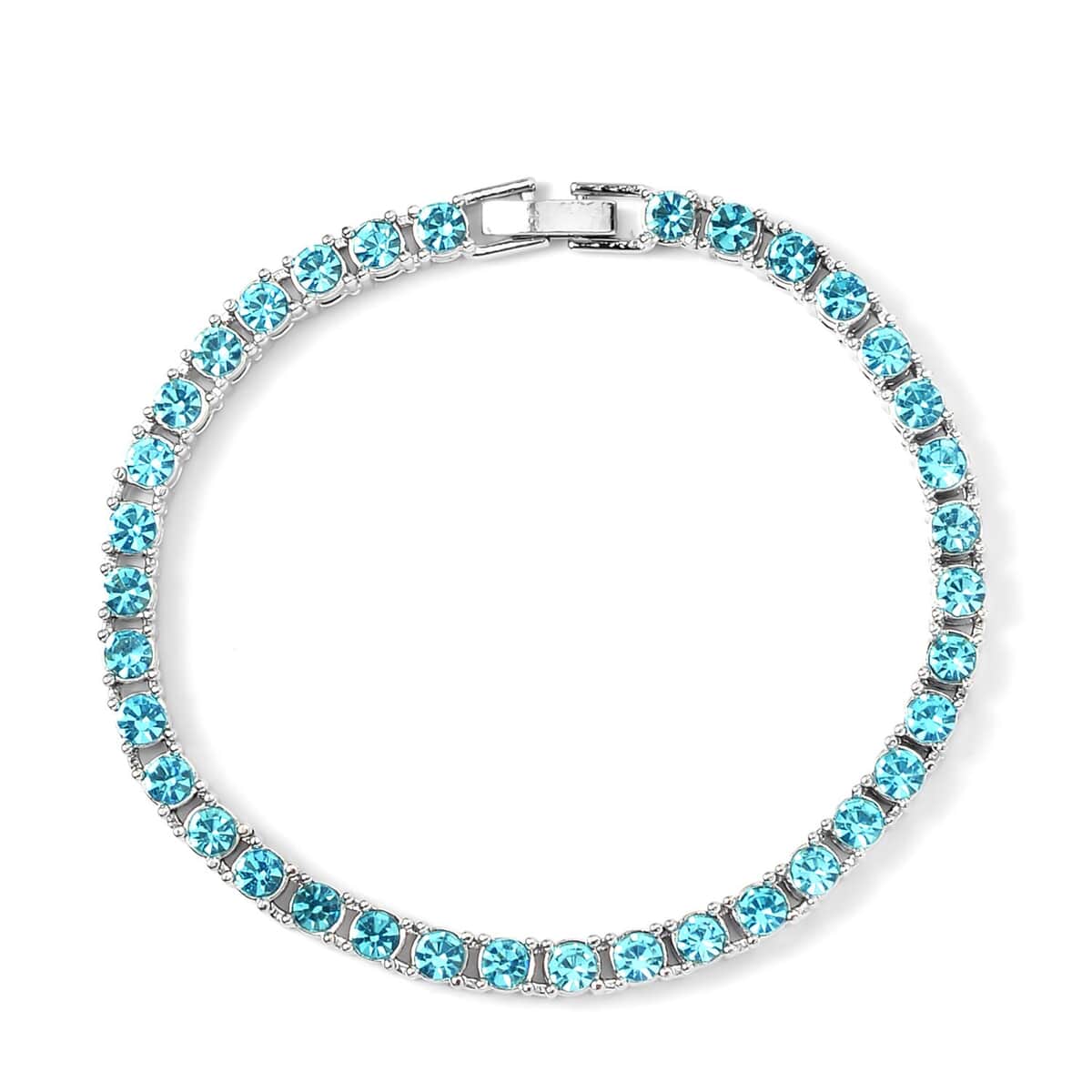 Sky Blue Austrian Crystal Tennis Necklace 20 Inches and Bracelet (6.50In) in Silvertone image number 5