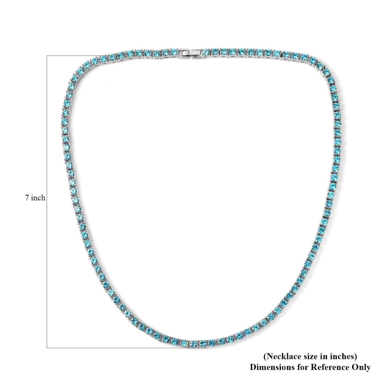Sky Blue Austrian Crystal Tennis Necklace 20 Inches and Bracelet (8.0In) in Silvertone image number 4