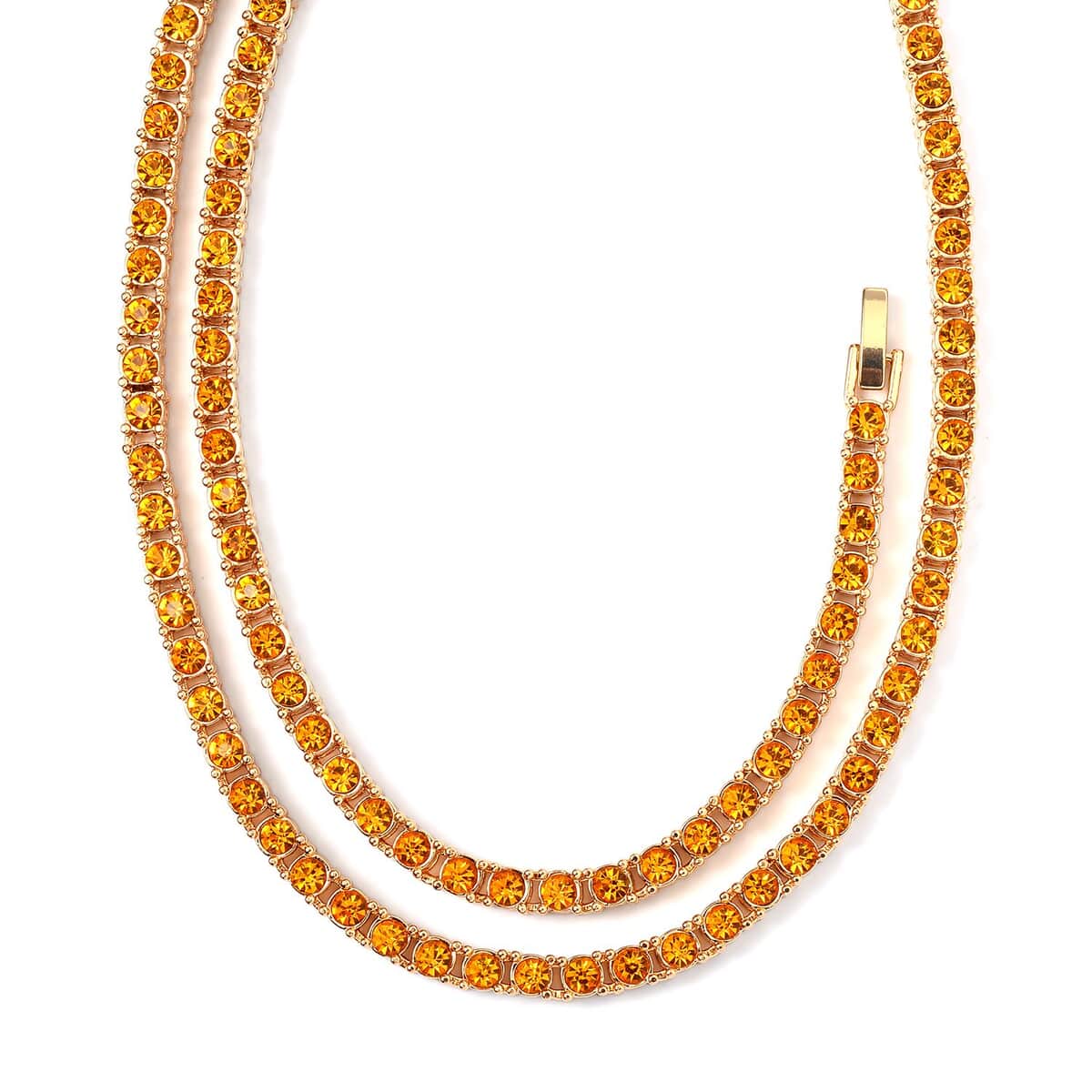 Champagne Austrian Crystal Tennis Necklace 20 Inches and Bracelet (6.50In) in Goldtone image number 2