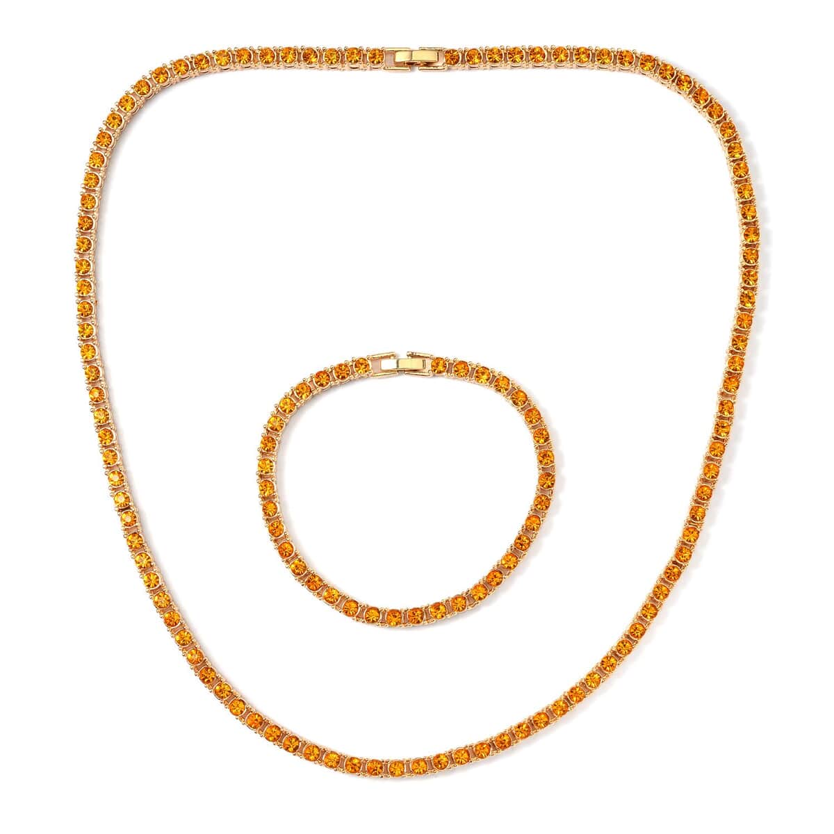 Champagne Austrian Crystal Tennis Necklace 20 Inches and Bracelet (7.25In) in Goldtone image number 0