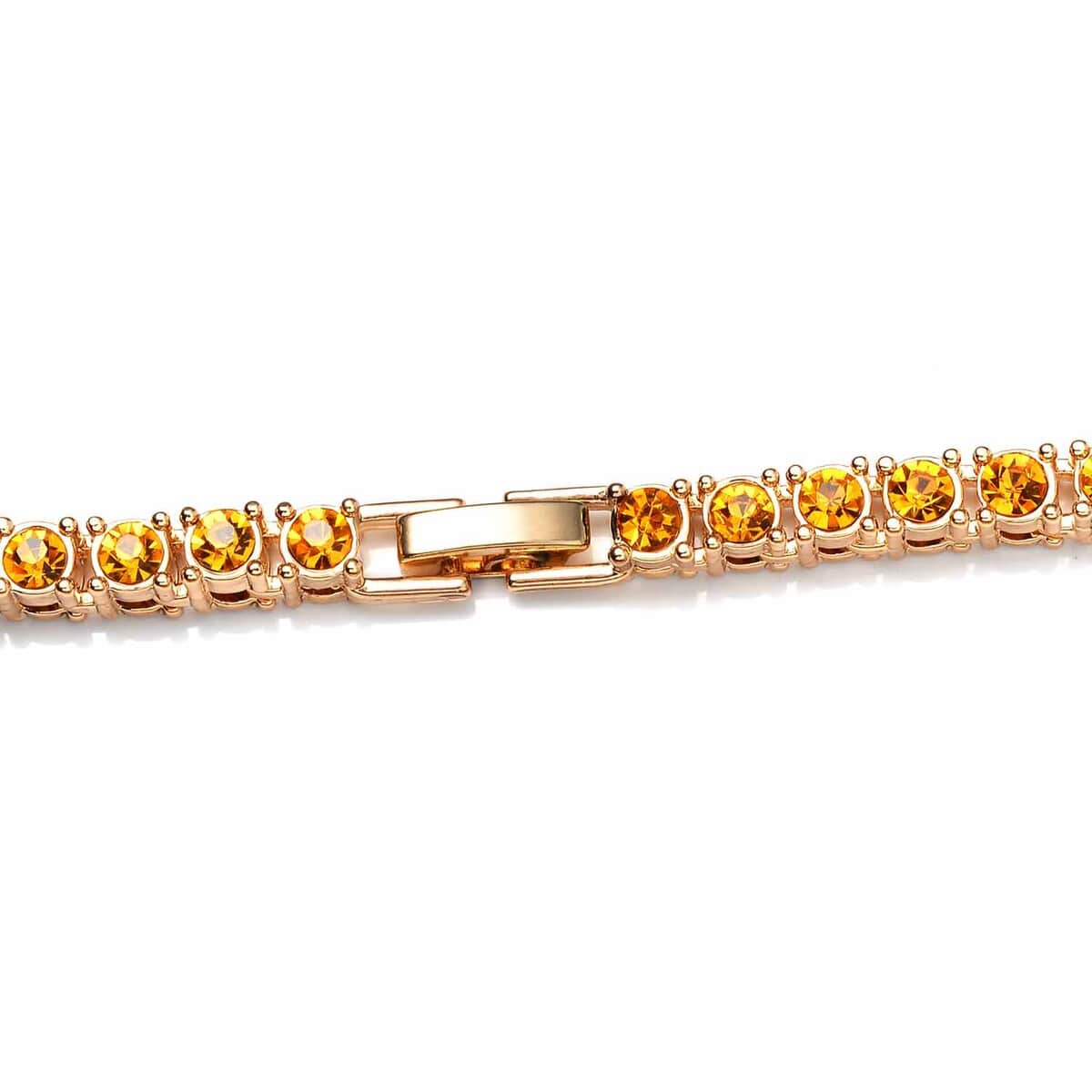 Champagne Austrian Crystal Tennis Necklace 20 Inches and Bracelet (8.0In) in Goldtone image number 3