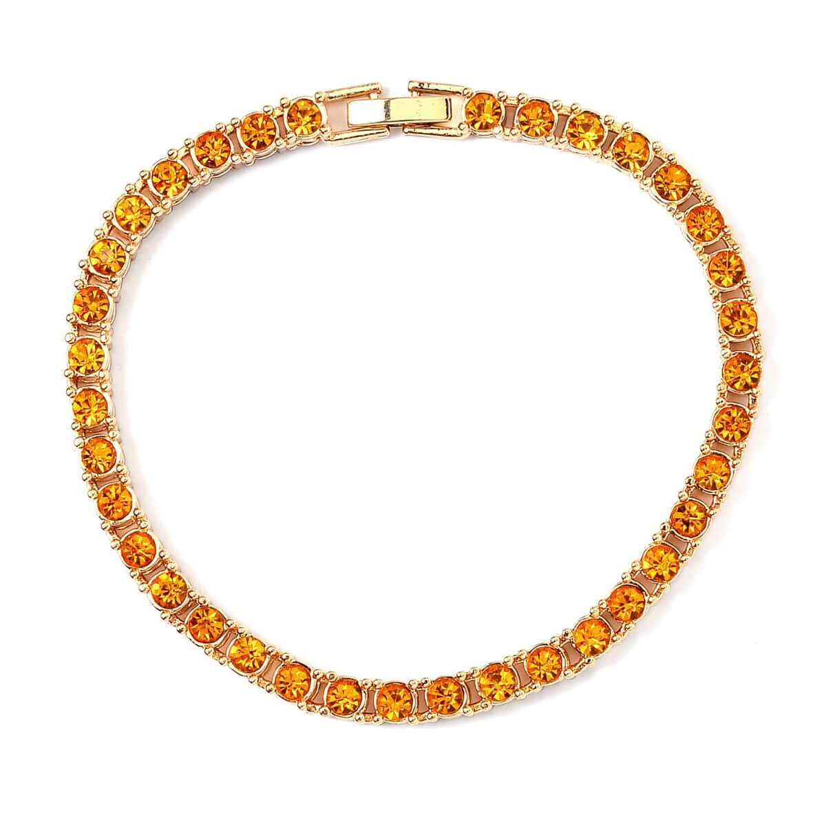 Champagne Austrian Crystal Tennis Necklace 20 Inches and Bracelet (8.0In) in Goldtone image number 5