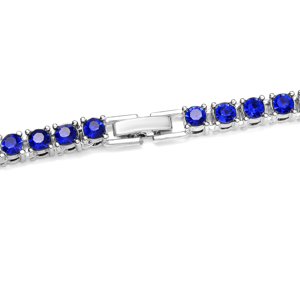 Blue Austrian Crystal Tennis Necklace 20 Inches and Bracelet (7.25In) in Silvertone image number 3