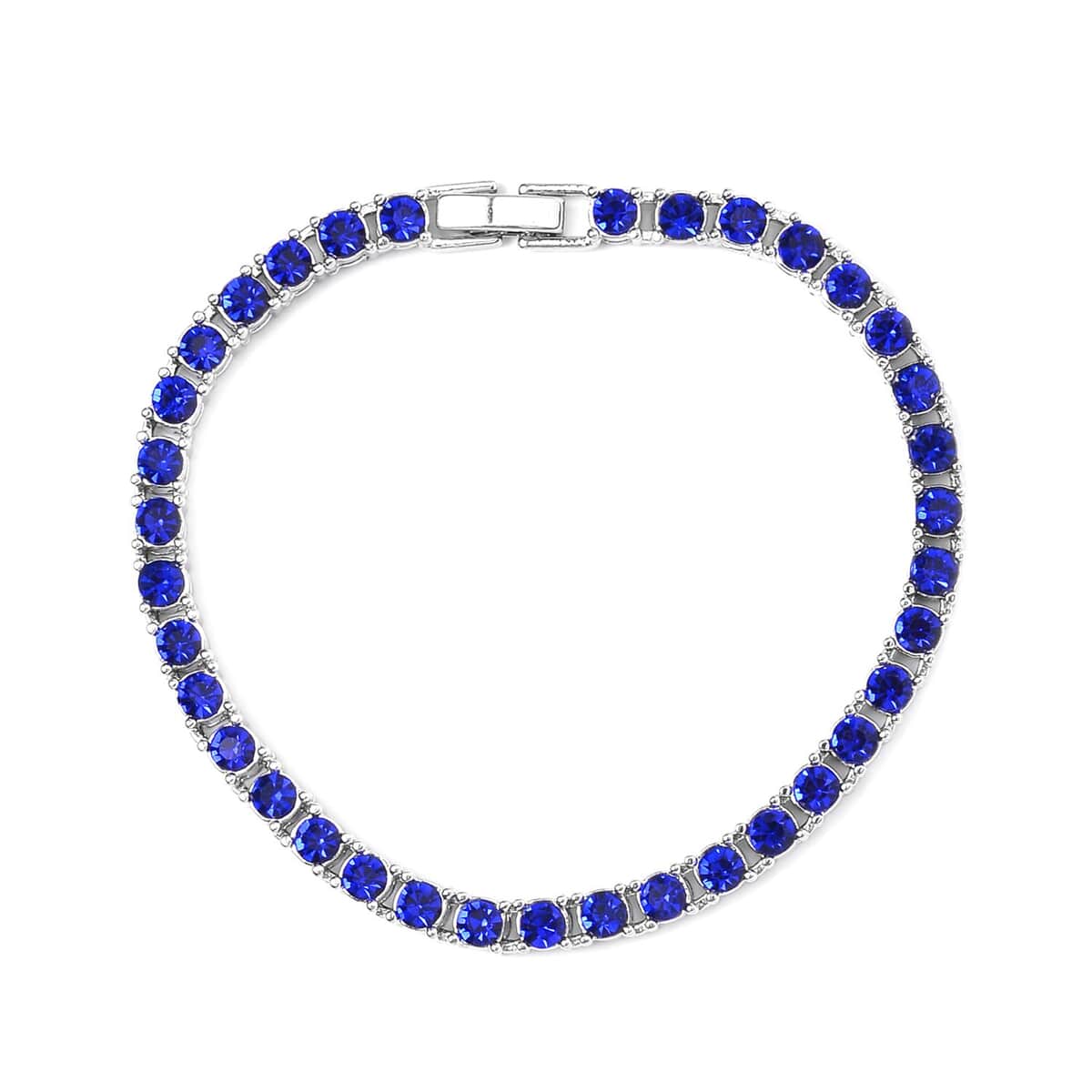 Blue Austrian Crystal Tennis Necklace 20 Inches and Bracelet (7.25In) in Silvertone image number 5