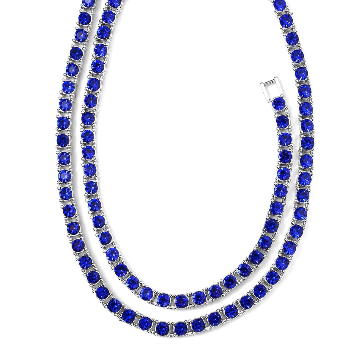 Blue Austrian Crystal Tennis Necklace 20 Inches and Bracelet (8.0In) in Silvertone image number 2
