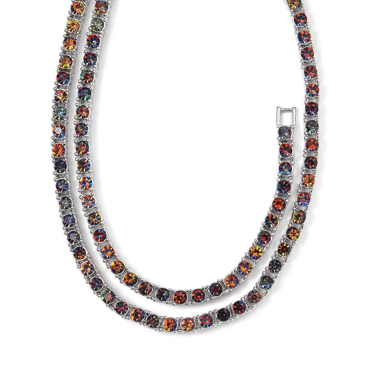Magic Color Austrian Crystal Tennis Necklace 20 Inches and Bracelet (6.50In) in Silvertone image number 2