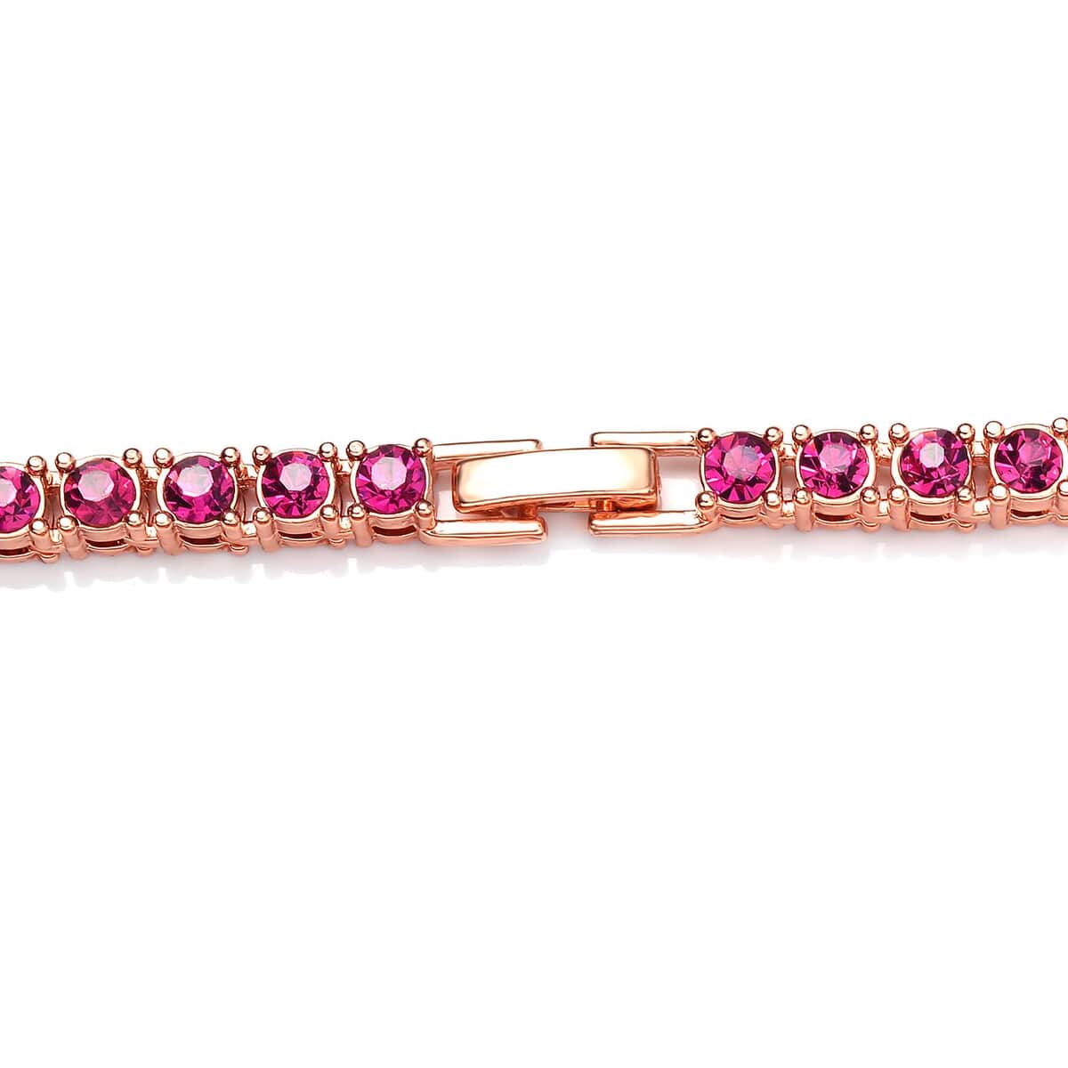Fuchsia Color Austrian Crystal Tennis Necklace 20 Inches and Bracelet (7.25In) in Rosetone image number 3