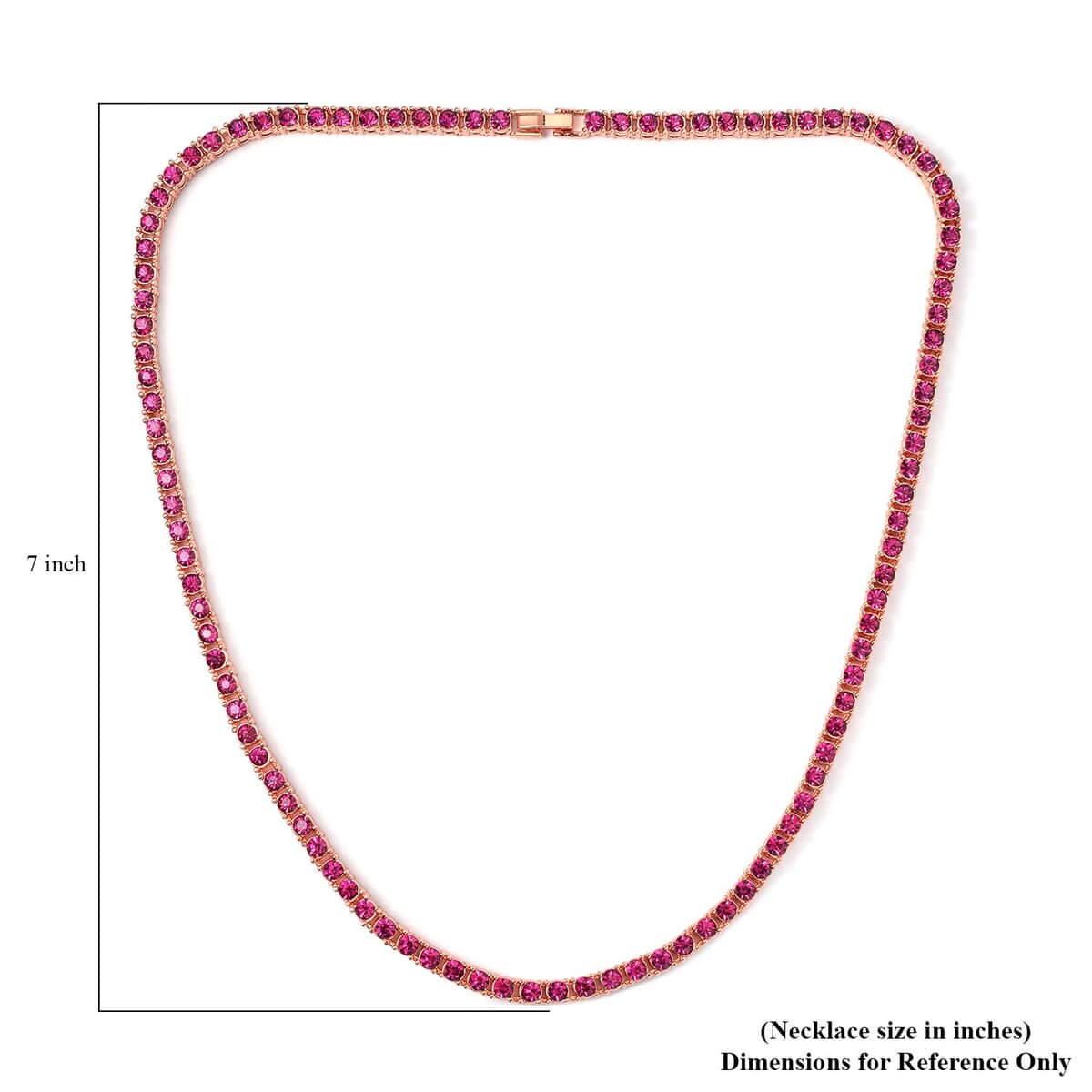Fuchsia Color Austrian Crystal Tennis Necklace 20 Inches and Bracelet (7.25In) in Rosetone image number 4