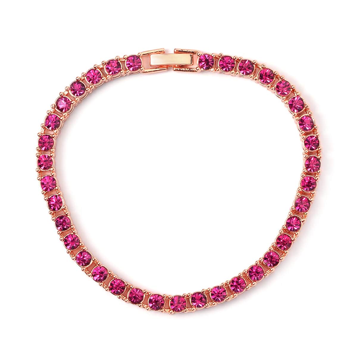 Fuchsia Color Austrian Crystal Tennis Necklace 20 Inches and Bracelet (7.25In) in Rosetone image number 5