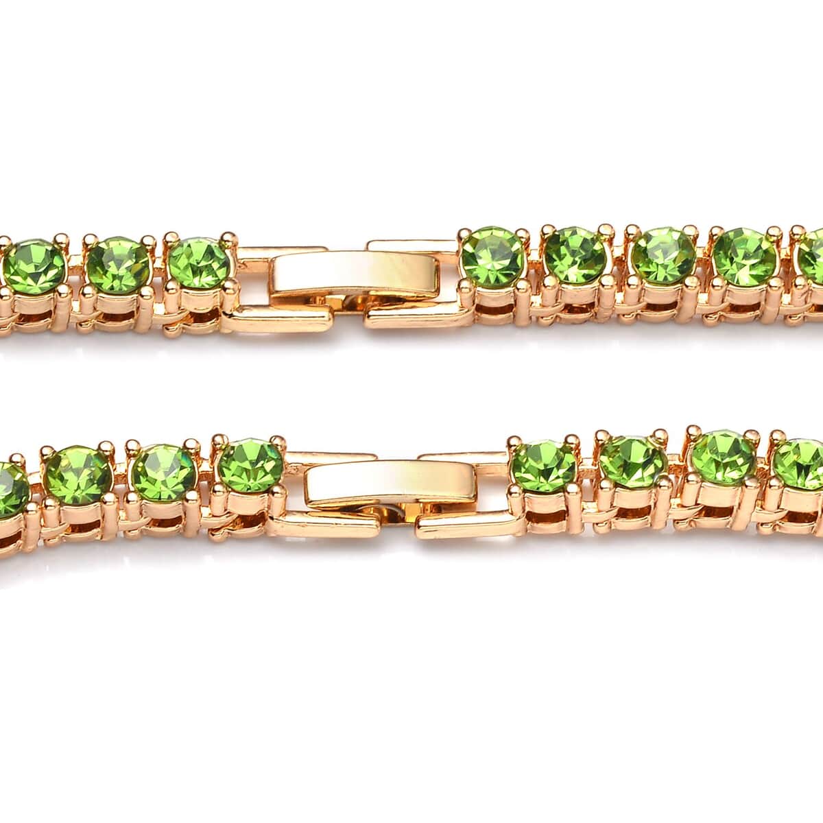 Neon Green Austrian Crystal Tennis Necklace 20 Inches and Bracelet (6.50In) in Goldtone image number 3