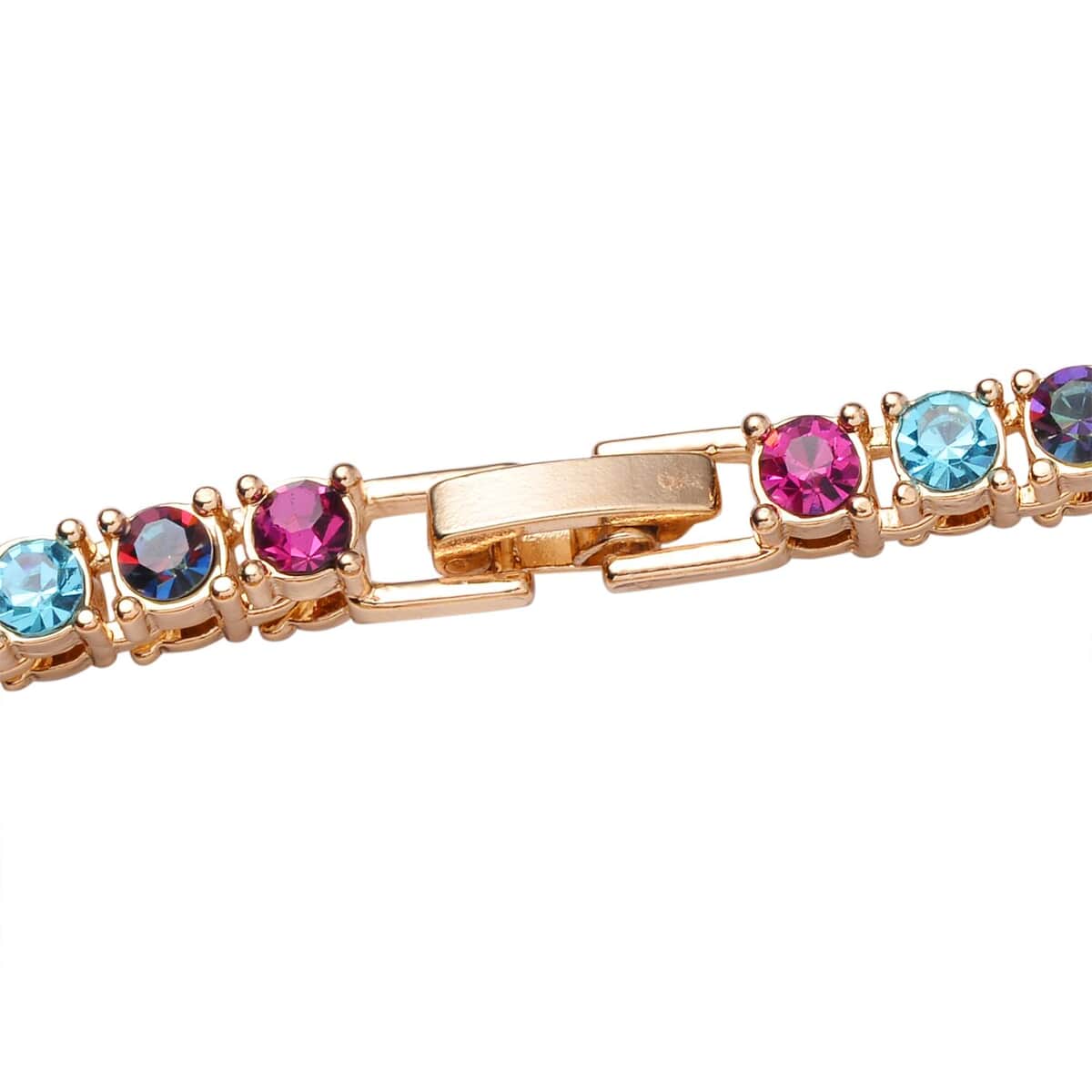 Multi Color Austrian Crystal Tennis Necklace 20 Inches and Bracelet (8.0In) in Goldtone image number 3