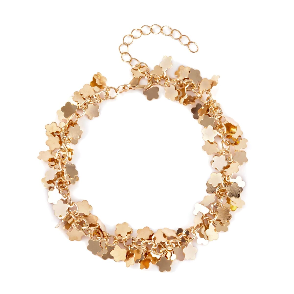 Multi Color Austrian Crystal, Simulated Pearl Enameled Set of 3 Flower, Beaded and Evil Eye Anklet in Goldtone (8.5-10.5In, 9-11In) image number 2